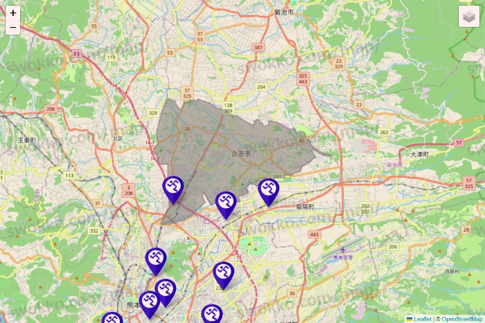 熊本県のエニタイムフィットネスの店舗地図