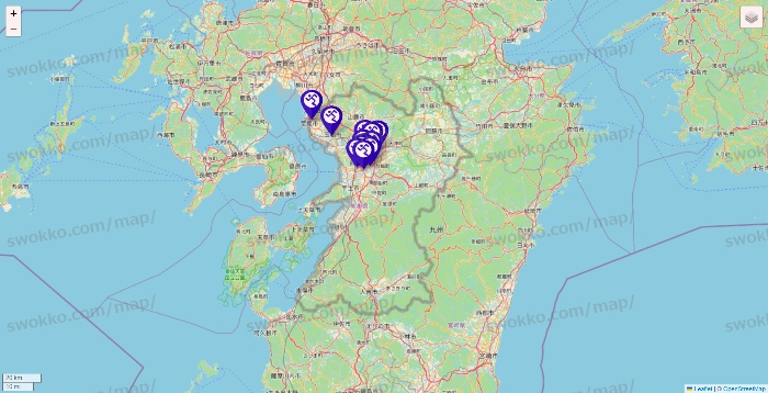 熊本県のエニタイムフィットネスの店舗地図
