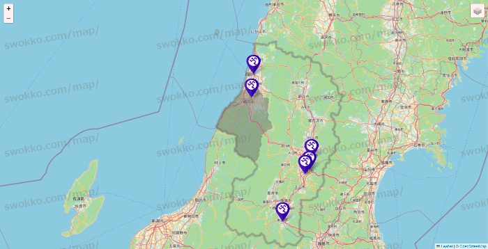 山形県のエニタイムフィットネスの店舗地図
