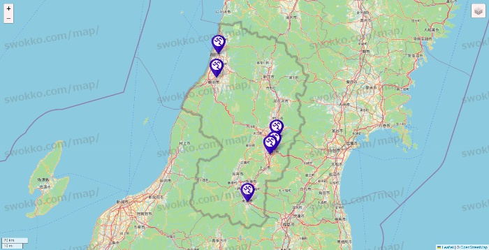 山形県のエニタイムフィットネスの店舗地図