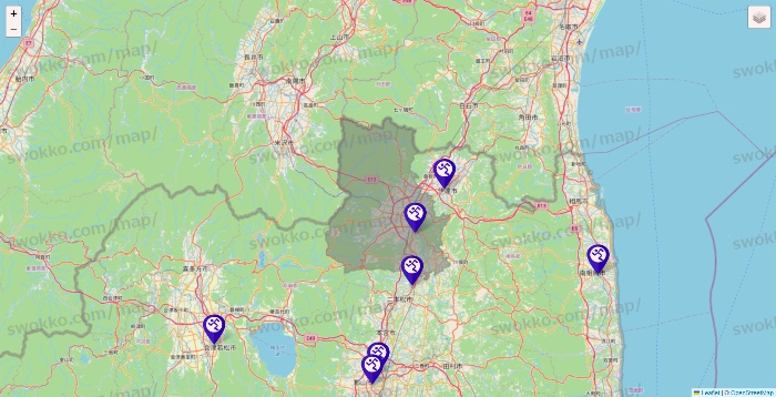 福島県のエニタイムフィットネスの店舗地図