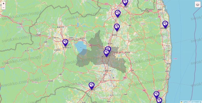 福島県のエニタイムフィットネスの店舗地図