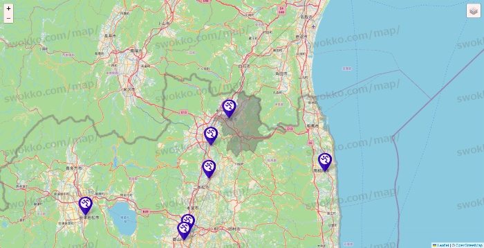 福島県のエニタイムフィットネスの店舗地図
