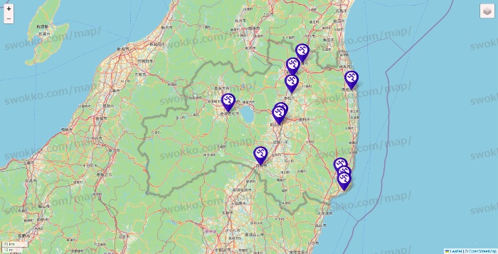 福島県のエニタイムフィットネスの店舗地図