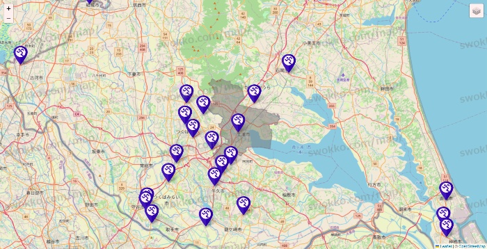 茨城県のエニタイムフィットネスの店舗地図