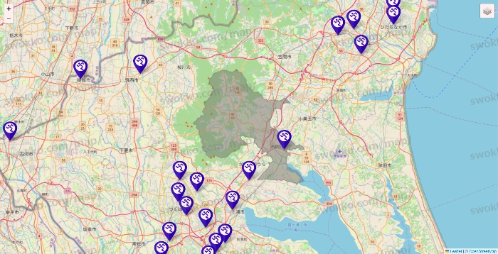 茨城県のエニタイムフィットネスの店舗地図