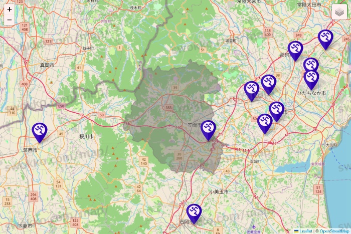 茨城県のエニタイムフィットネスの店舗地図