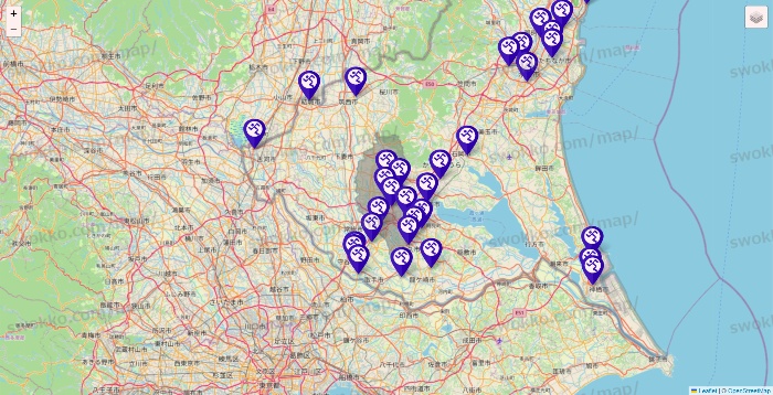 茨城県のエニタイムフィットネスの店舗地図