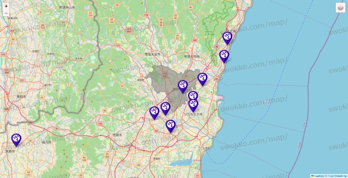 茨城県のエニタイムフィットネスの店舗地図