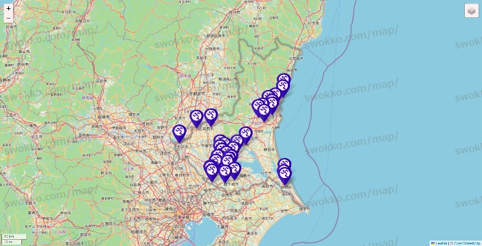 茨城県のエニタイムフィットネスの店舗地図