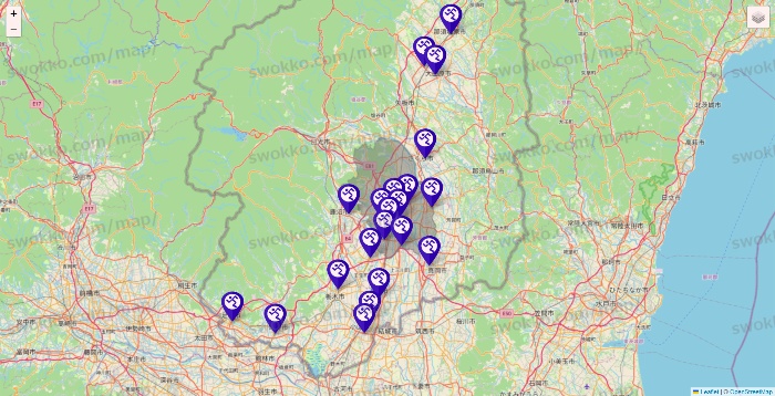 栃木県のエニタイムフィットネスの店舗地図