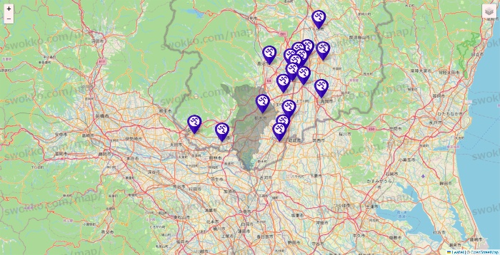 栃木県のエニタイムフィットネスの店舗地図