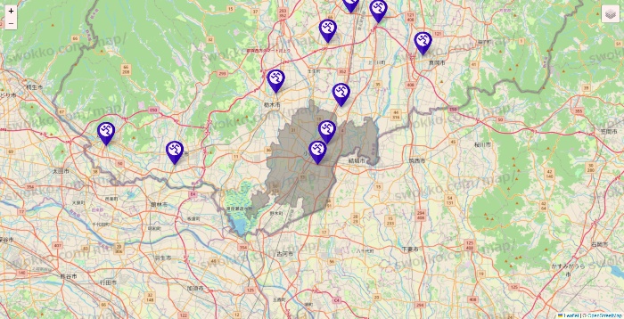 栃木県のエニタイムフィットネスの店舗地図