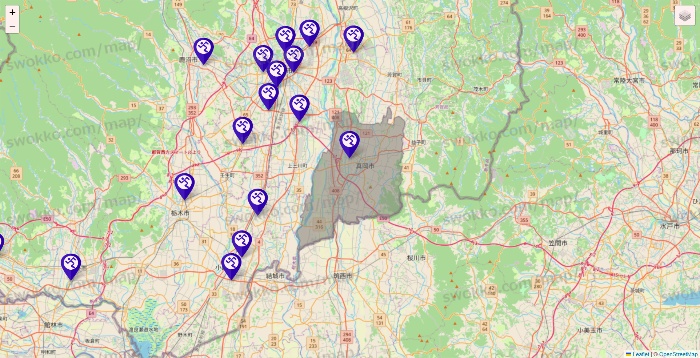 栃木県のエニタイムフィットネスの店舗地図