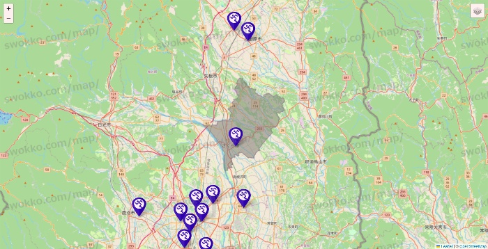 栃木県のエニタイムフィットネスの店舗地図