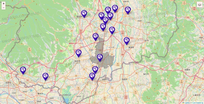 栃木県のエニタイムフィットネスの店舗地図