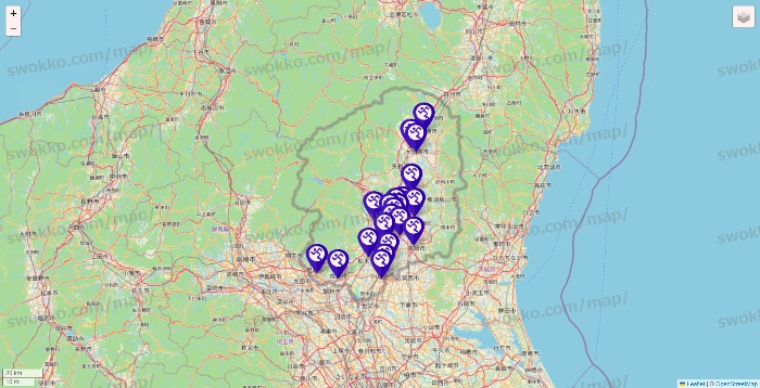 栃木県のエニタイムフィットネスの店舗地図