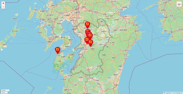 熊本県のアタックスの店舗地図