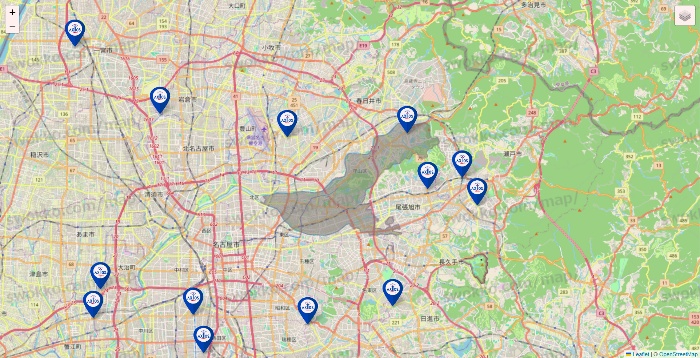 愛知県のアクトスの店舗地図