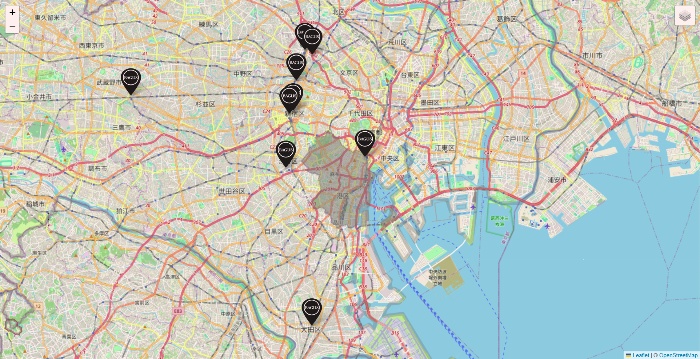 東京都のバグース・Bネットの店舗地図
