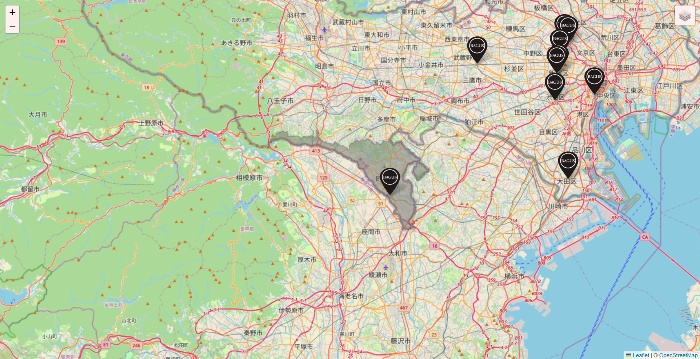 東京都のバグース・Bネットの店舗地図