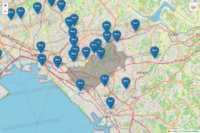 千葉県のBig-A（ビッグ・エー）の店舗地図