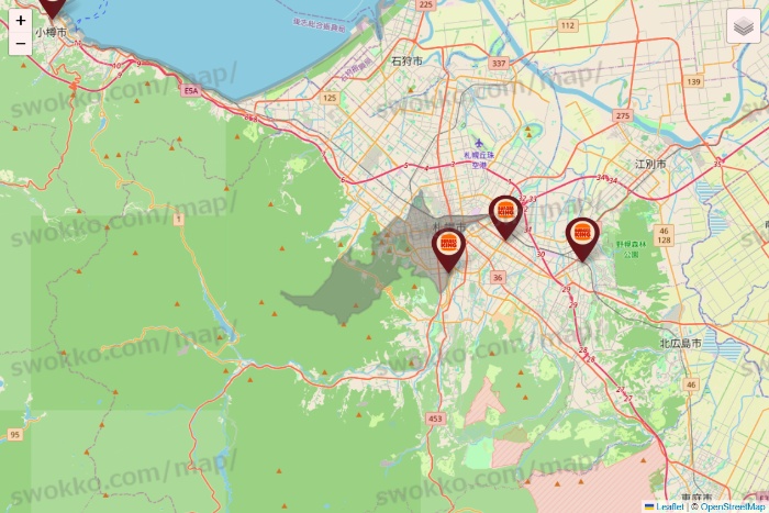 北海道のバーガーキングの店舗地図