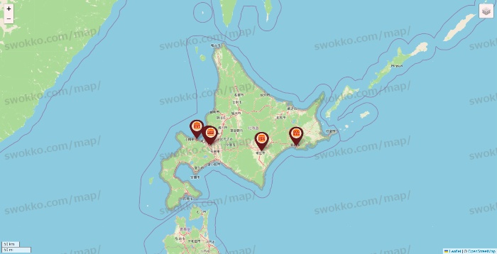 北海道のバーガーキングの店舗地図