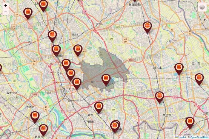 埼玉県のバーガーキングの店舗地図