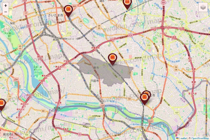 埼玉県のバーガーキングの店舗地図