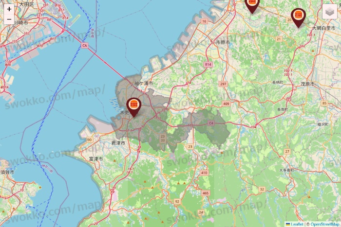 千葉県のバーガーキングの店舗地図