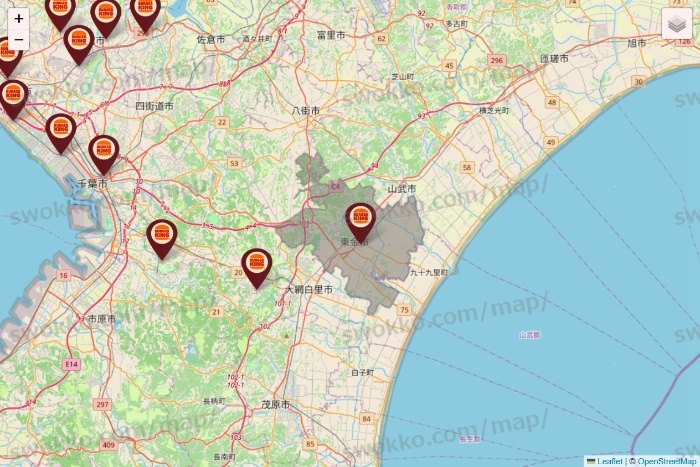 千葉県のバーガーキングの店舗地図