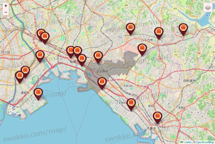 千葉県のバーガーキングの店舗地図