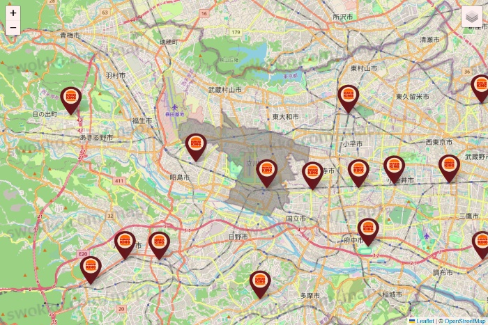 東京都のバーガーキングの店舗地図