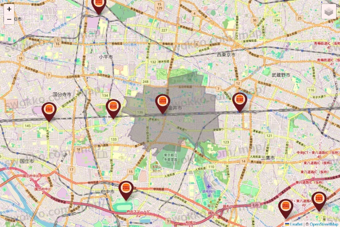 東京都のバーガーキングの店舗地図