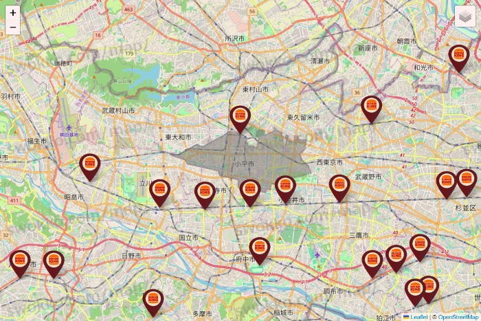 東京都のバーガーキングの店舗地図