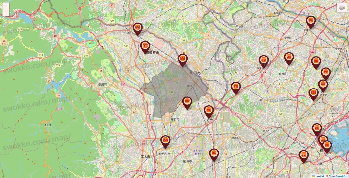 神奈川県のバーガーキングの店舗地図