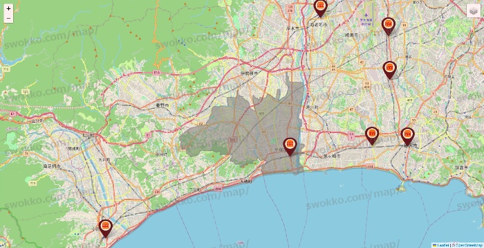 神奈川県のバーガーキングの店舗地図
