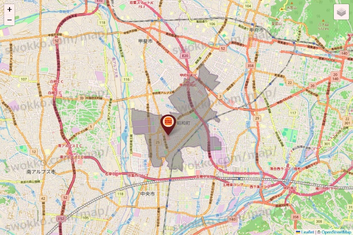 山梨県のバーガーキングの店舗地図