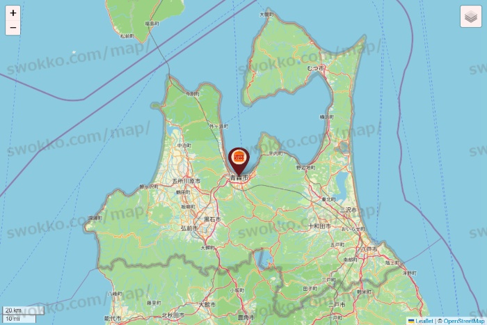 青森県のバーガーキングの店舗地図