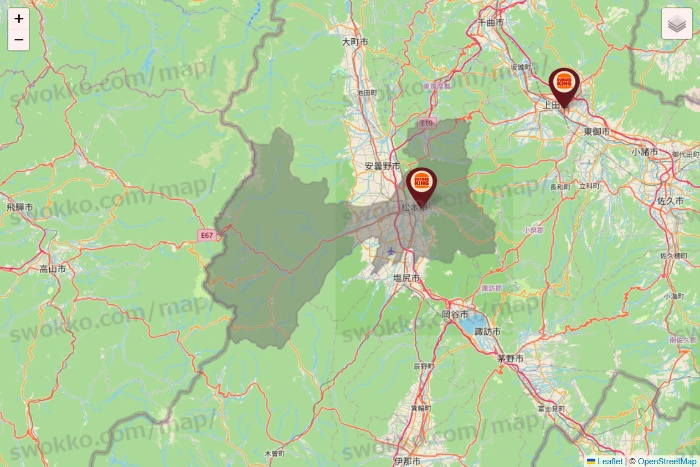 長野県のバーガーキングの店舗地図
