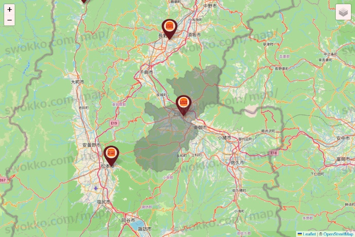 長野県のバーガーキングの店舗地図