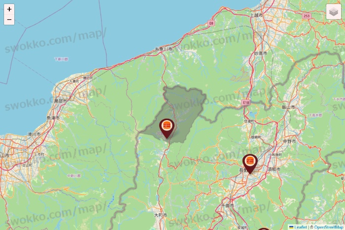 長野県のバーガーキングの店舗地図