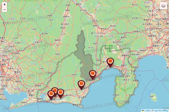 静岡県のバーガーキングの店舗地図