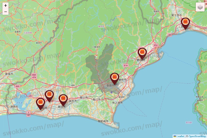 静岡県のバーガーキングの店舗地図
