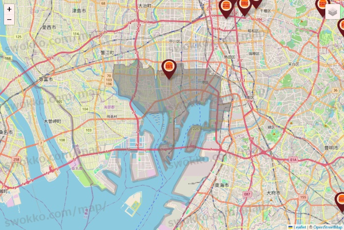 愛知県のバーガーキングの店舗地図