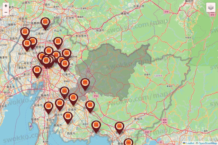 愛知県のバーガーキングの店舗地図