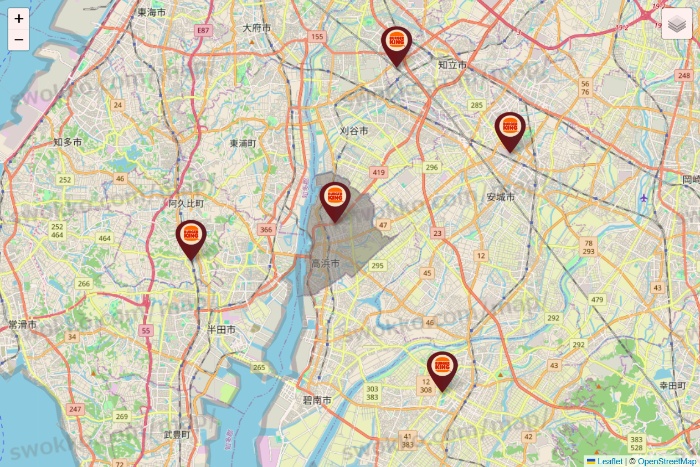 愛知県のバーガーキングの店舗地図