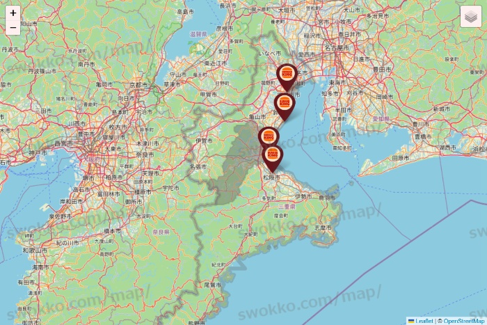 三重県のバーガーキングの店舗地図