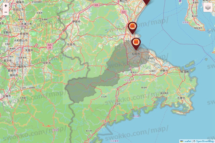 三重県のバーガーキングの店舗地図